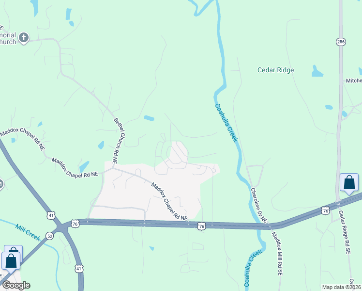 map of restaurants, bars, coffee shops, grocery stores, and more near 410 Coahulla Creek Dr in Dalton