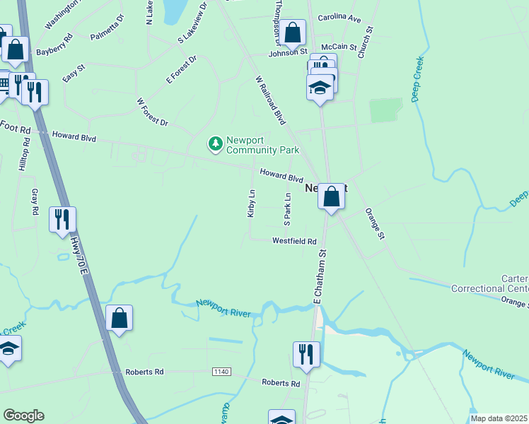 map of restaurants, bars, coffee shops, grocery stores, and more near 211 Two Oaks Court in Newport