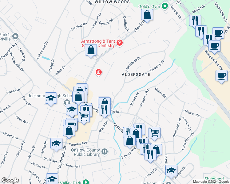 map of restaurants, bars, coffee shops, grocery stores, and more near 113 McRae Court in Jacksonville