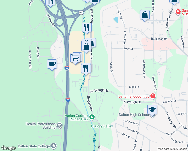 map of restaurants, bars, coffee shops, grocery stores, and more near 816a Cliffs in Dalton