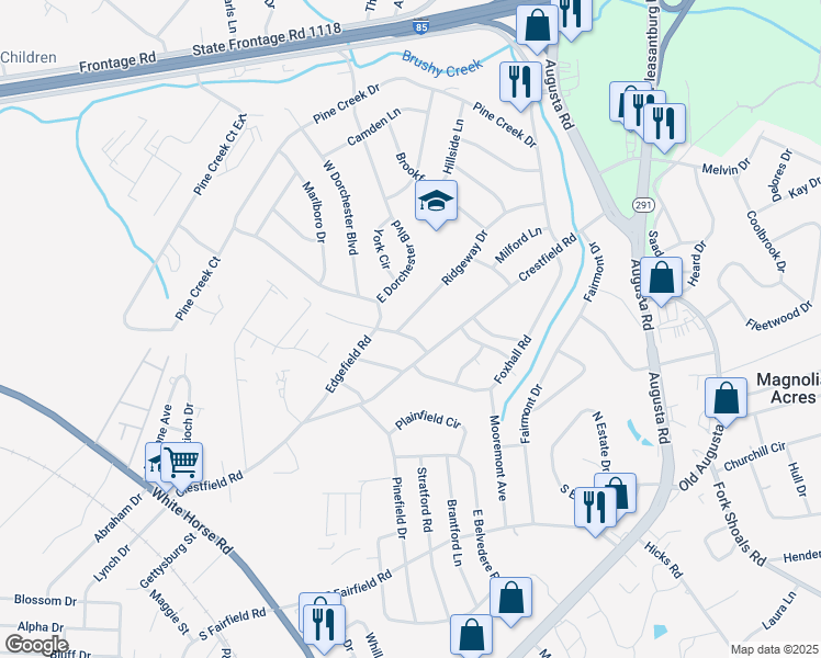 map of restaurants, bars, coffee shops, grocery stores, and more near 5 Glenwood Lane in Greenville