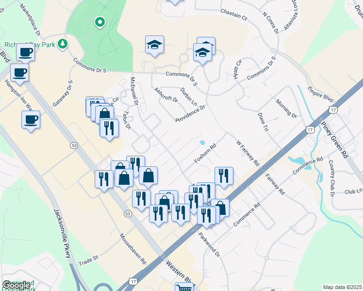 map of restaurants, bars, coffee shops, grocery stores, and more near 3013 East Windgate Court in Jacksonville