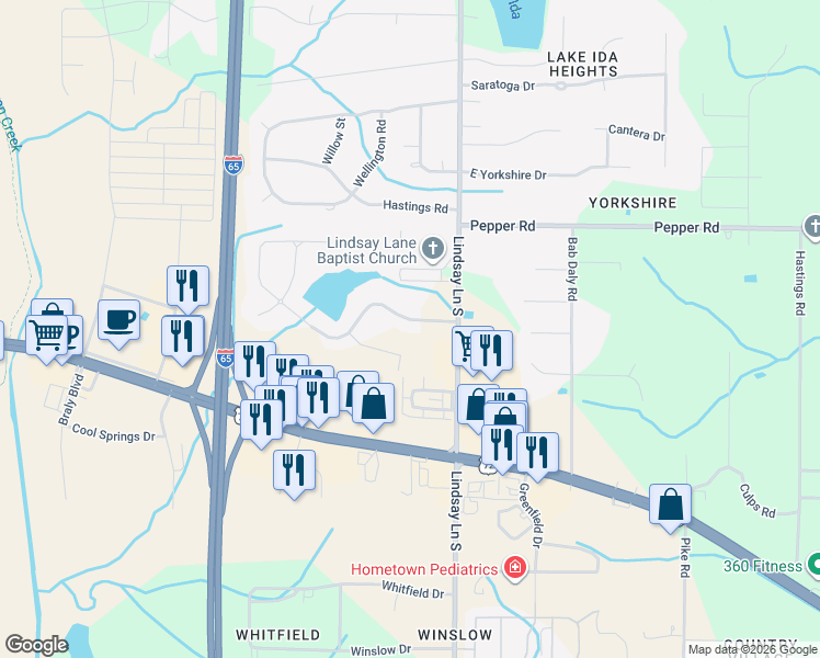 map of restaurants, bars, coffee shops, grocery stores, and more near 622 Summit Lakes Drive in Athens
