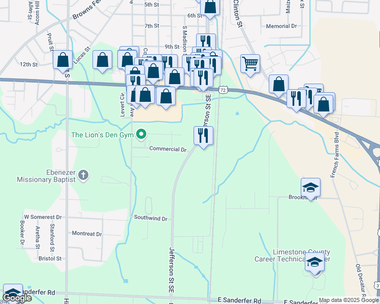 map of restaurants, bars, coffee shops, grocery stores, and more near 212 Commercial Drive in Athens