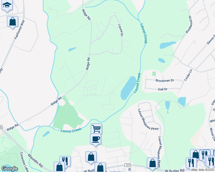 map of restaurants, bars, coffee shops, grocery stores, and more near 1401 Loblolly Circle in Greenville