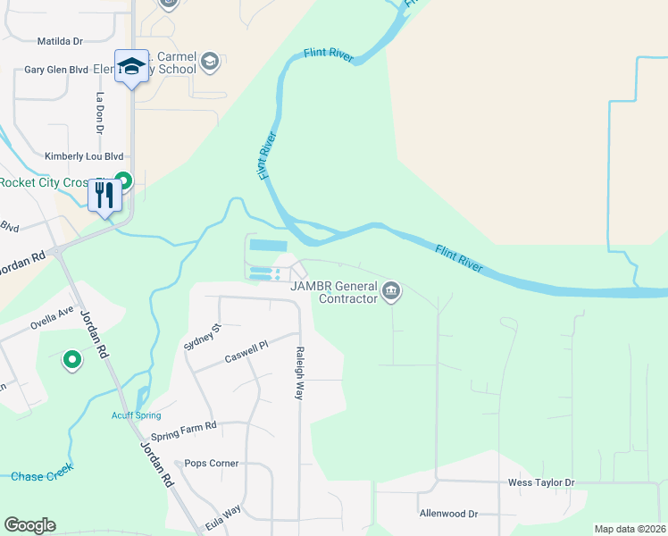 map of restaurants, bars, coffee shops, grocery stores, and more near 908 Wess Taylor Road in Huntsville