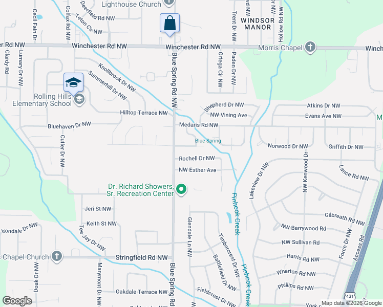 map of restaurants, bars, coffee shops, grocery stores, and more near 2511 Rochell Drive Northwest in Huntsville