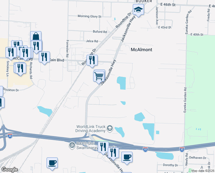 map of restaurants, bars, coffee shops, grocery stores, and more near 3522 Arkansas 161 in North Little Rock