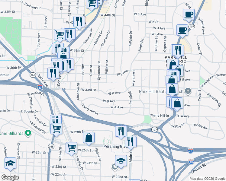map of restaurants, bars, coffee shops, grocery stores, and more near 806 West D Avenue in North Little Rock