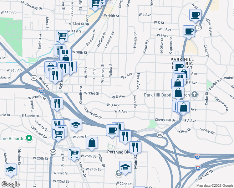 map of restaurants, bars, coffee shops, grocery stores, and more near 806 West D Avenue in North Little Rock