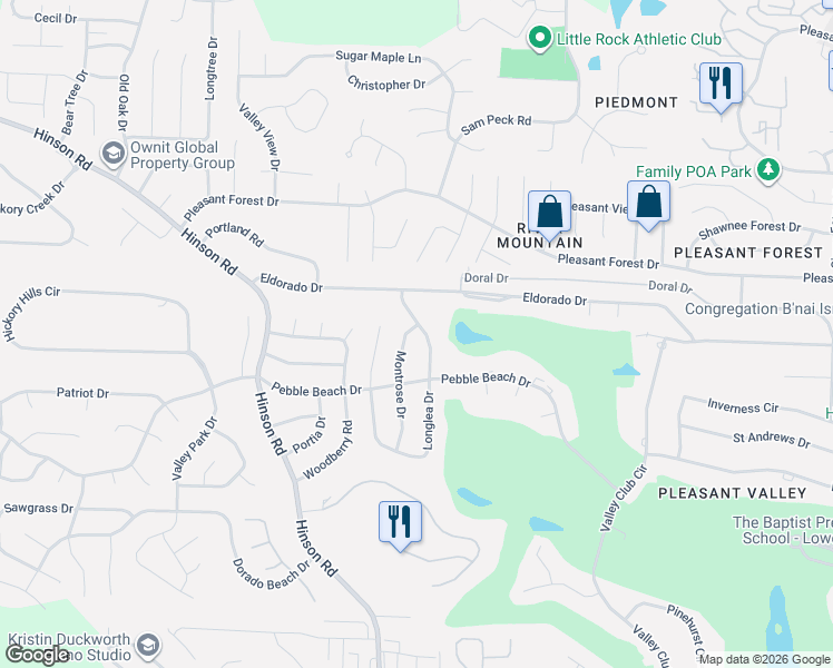 map of restaurants, bars, coffee shops, grocery stores, and more near 3303 Montrose Drive in Little Rock