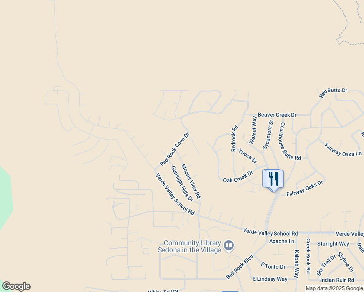 map of restaurants, bars, coffee shops, grocery stores, and more near 140 Red Rock Cove Drive in Sedona