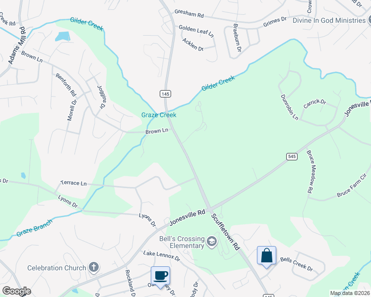 map of restaurants, bars, coffee shops, grocery stores, and more near 25683 Scuffletown Road in Simpsonville
