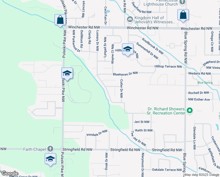 map of restaurants, bars, coffee shops, grocery stores, and more near 4811 Aubrey Circle Northwest in Huntsville