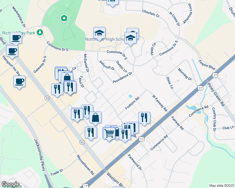 map of restaurants, bars, coffee shops, grocery stores, and more near 3018 Derby Run Road in Jacksonville