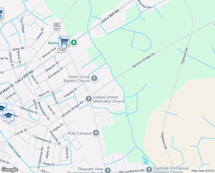 map of restaurants, bars, coffee shops, grocery stores, and more near 1034 McGirts Bridge Road in Laurinburg