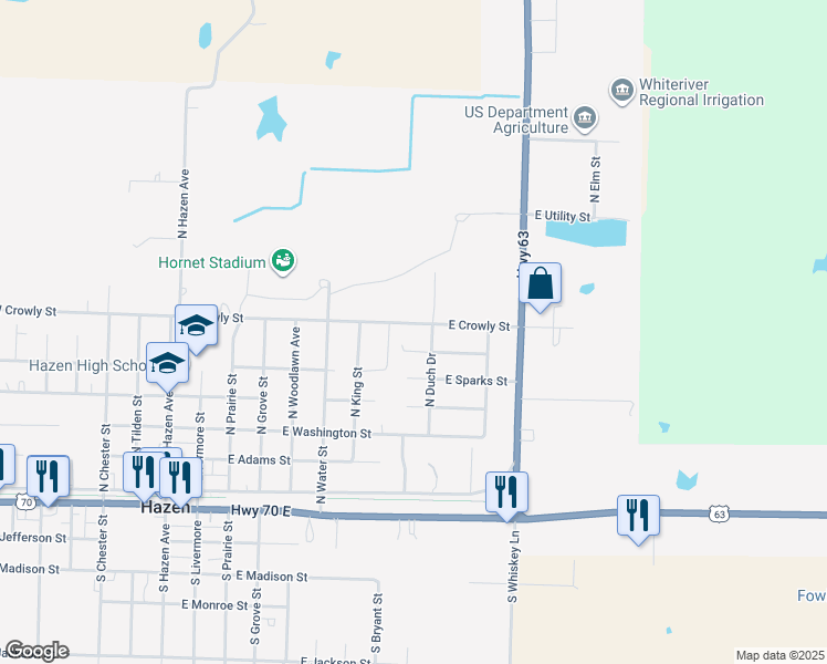 map of restaurants, bars, coffee shops, grocery stores, and more near 779-899 East Crowly in Hazen