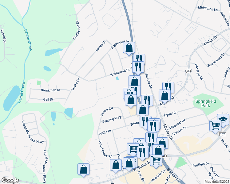 map of restaurants, bars, coffee shops, grocery stores, and more near 123 Kingsley Drive in Mauldin