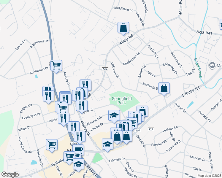 map of restaurants, bars, coffee shops, grocery stores, and more near 108 Rainbow Circle in Mauldin