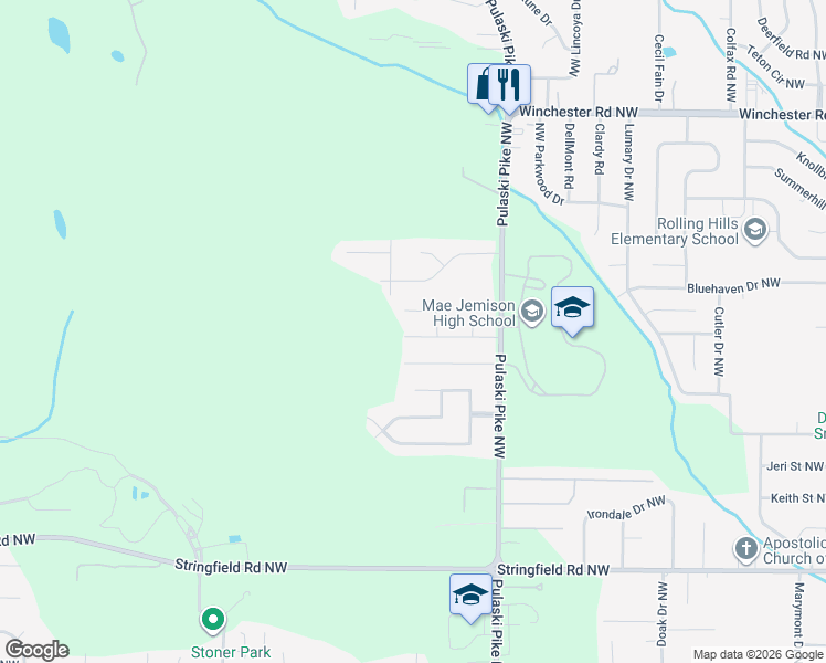 map of restaurants, bars, coffee shops, grocery stores, and more near 3609 Ayers Drive in Huntsville