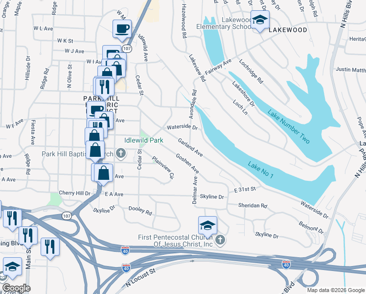 map of restaurants, bars, coffee shops, grocery stores, and more near 1217 Garland Avenue in North Little Rock