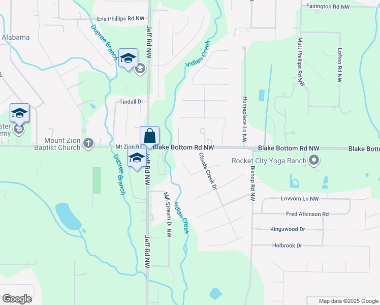 map of restaurants, bars, coffee shops, grocery stores, and more near 2006 Blake Bottom Road Northwest in Huntsville