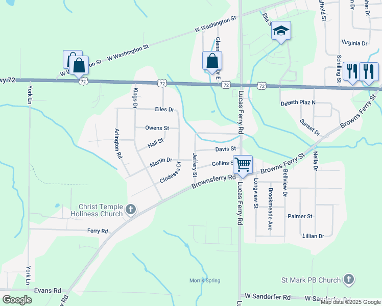 map of restaurants, bars, coffee shops, grocery stores, and more near 17796 Elles Drive in Athens