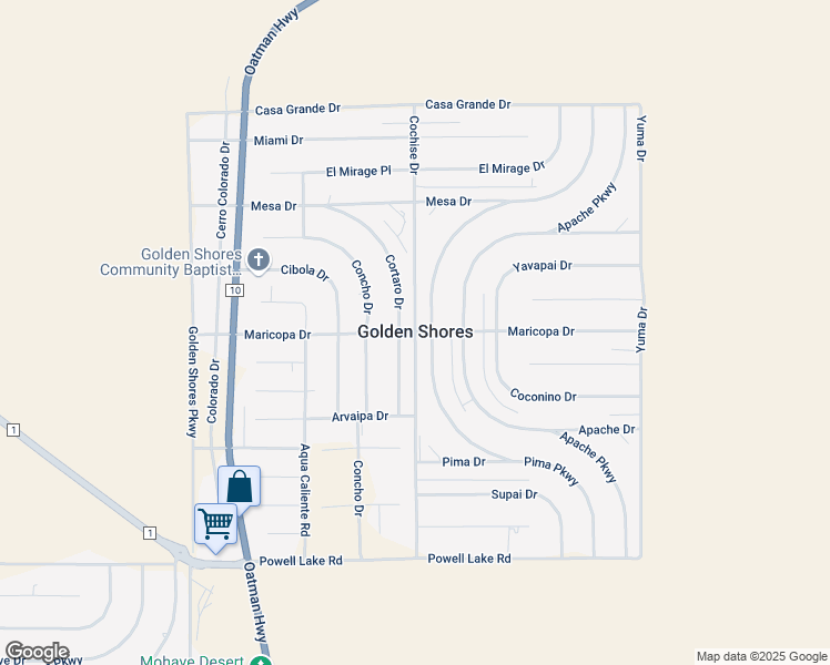 map of restaurants, bars, coffee shops, grocery stores, and more near 12800 Cochise Drive in Topock