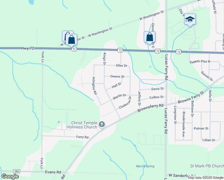 map of restaurants, bars, coffee shops, grocery stores, and more near 17496 Hall Street in Athens