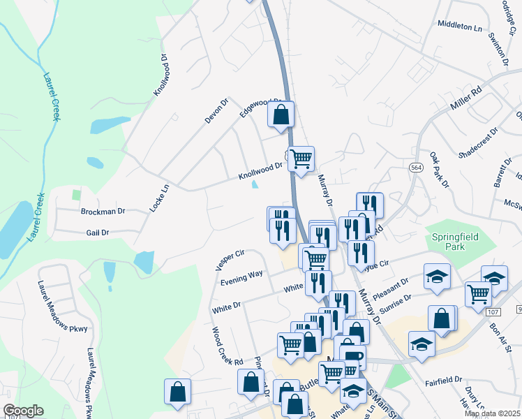 map of restaurants, bars, coffee shops, grocery stores, and more near 123 Kingsley Drive in Mauldin