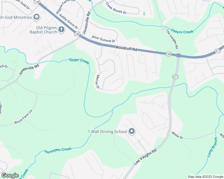 map of restaurants, bars, coffee shops, grocery stores, and more near 111 Mercer Drive in Simpsonville