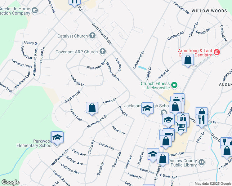 map of restaurants, bars, coffee shops, grocery stores, and more near 103 Grimsby Place in Jacksonville