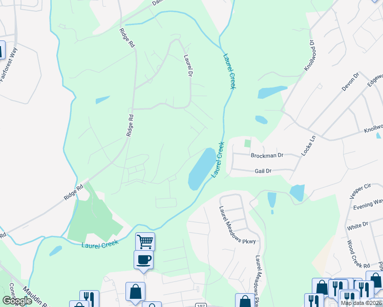 map of restaurants, bars, coffee shops, grocery stores, and more near 1415 Loblolly Circle in Greenville