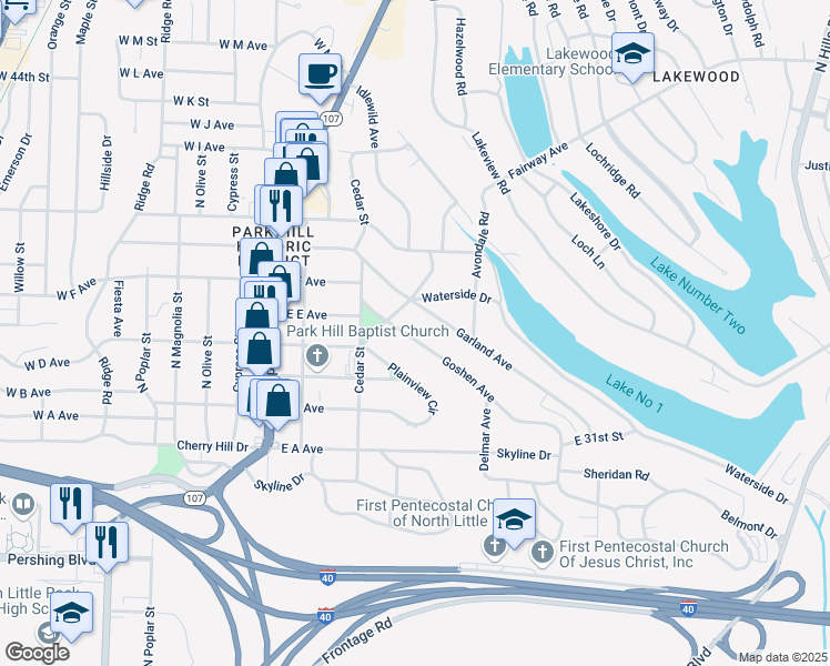 map of restaurants, bars, coffee shops, grocery stores, and more near 211 Goshen Avenue in North Little Rock