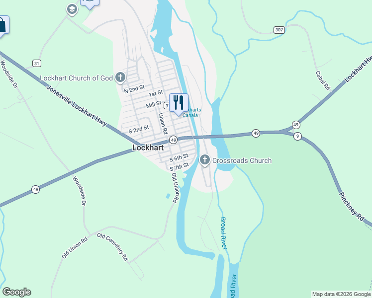 map of restaurants, bars, coffee shops, grocery stores, and more near 110 S Street in Lockhart