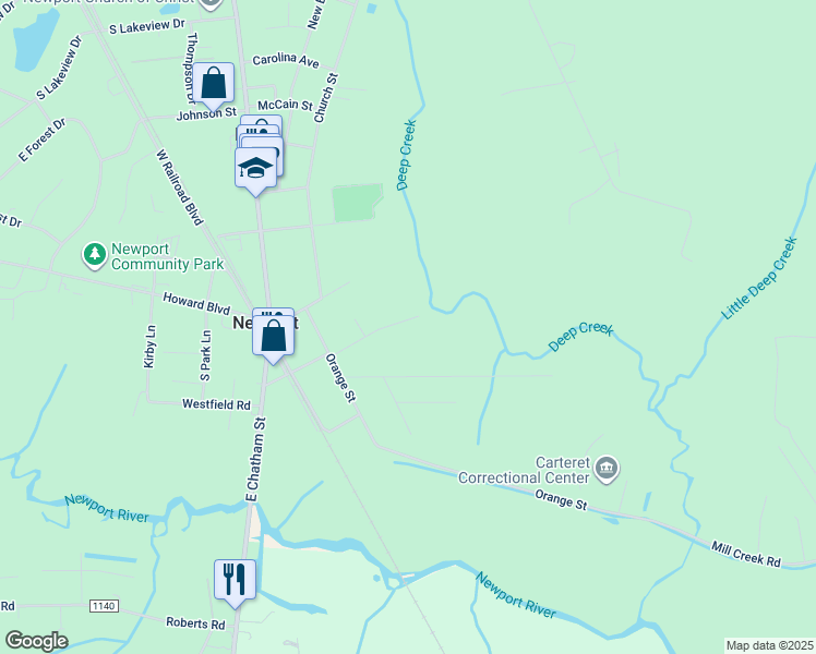 map of restaurants, bars, coffee shops, grocery stores, and more near 1017 Wesley Lane in Newport