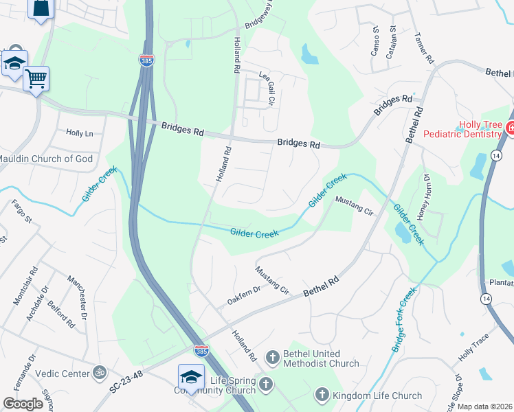 map of restaurants, bars, coffee shops, grocery stores, and more near 309 Wild Rice Drive in Simpsonville