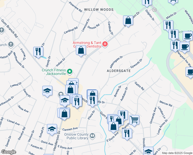 map of restaurants, bars, coffee shops, grocery stores, and more near 102 Winestone Place in Jacksonville