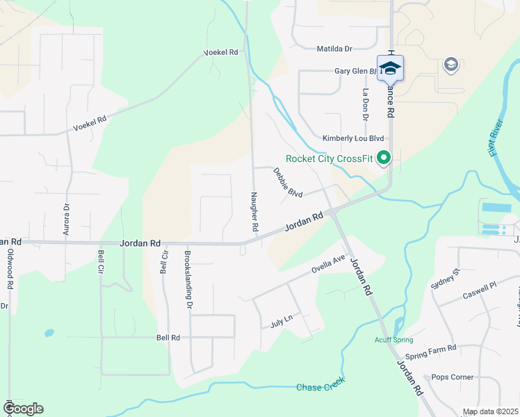 map of restaurants, bars, coffee shops, grocery stores, and more near 137 Naugher Road in Huntsville