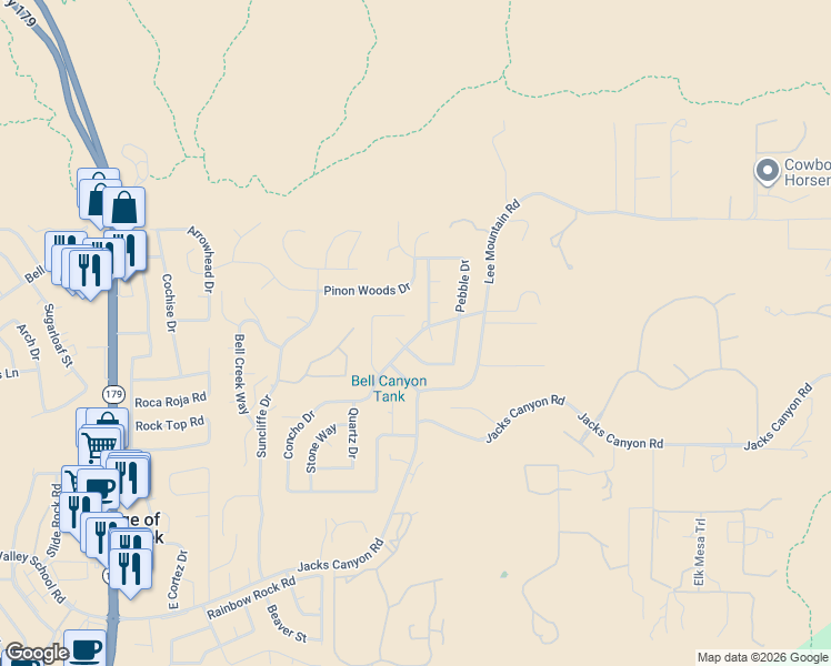 map of restaurants, bars, coffee shops, grocery stores, and more near 685 Concho Dr in Sedona