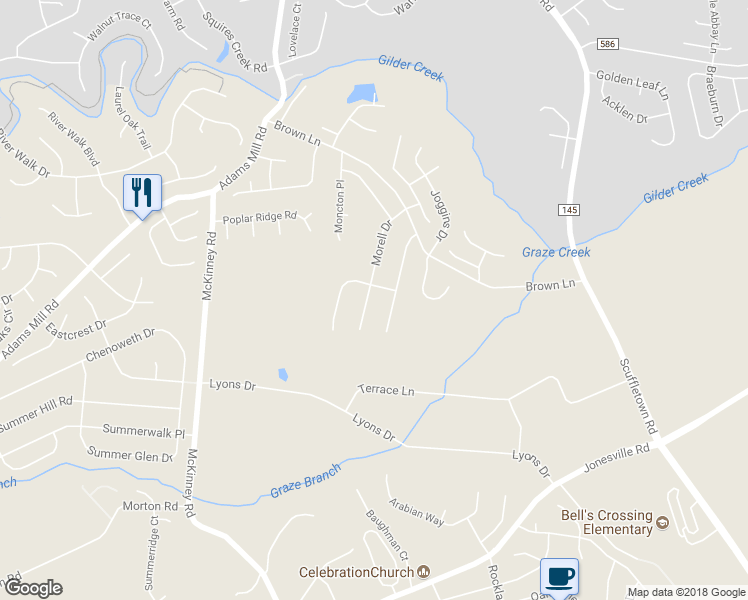 map of restaurants, bars, coffee shops, grocery stores, and more near 203 Morell Drive in Simpsonville