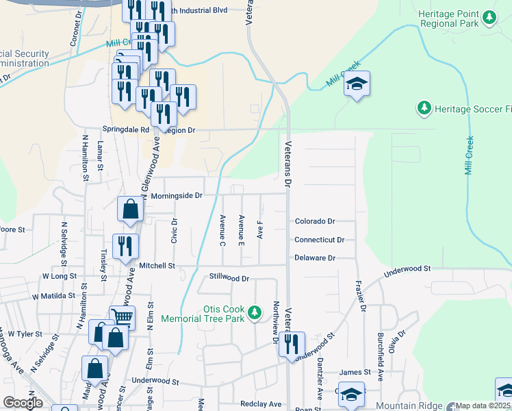 map of restaurants, bars, coffee shops, grocery stores, and more near 939 Avenue F in Dalton