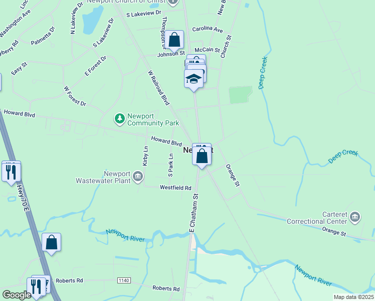 map of restaurants, bars, coffee shops, grocery stores, and more near 111 Howard Boulevard in Newport