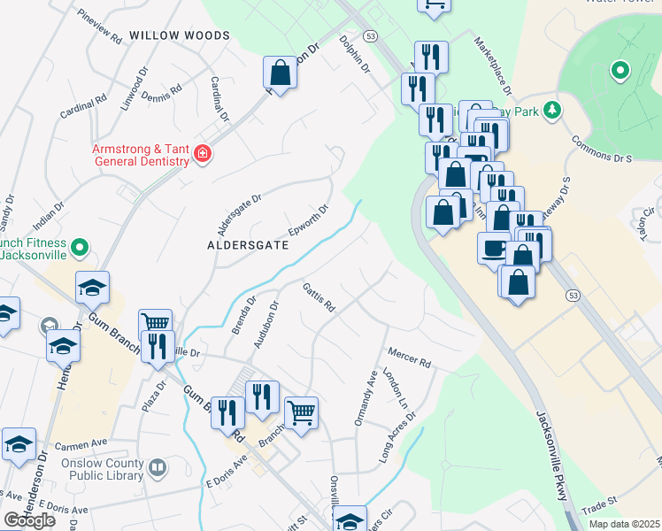 map of restaurants, bars, coffee shops, grocery stores, and more near 212 Audubon Drive in Jacksonville