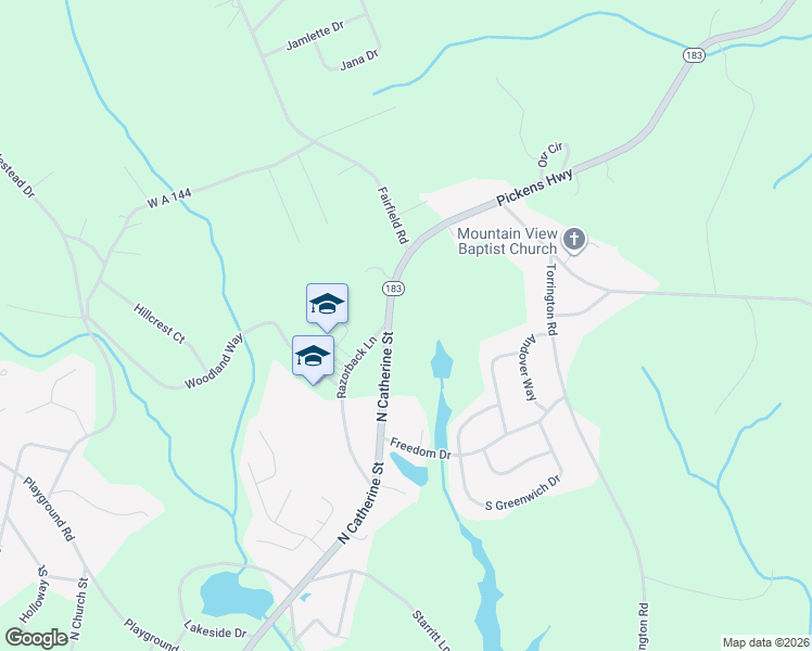 map of restaurants, bars, coffee shops, grocery stores, and more near 1500 Pickens Highway in Walhalla