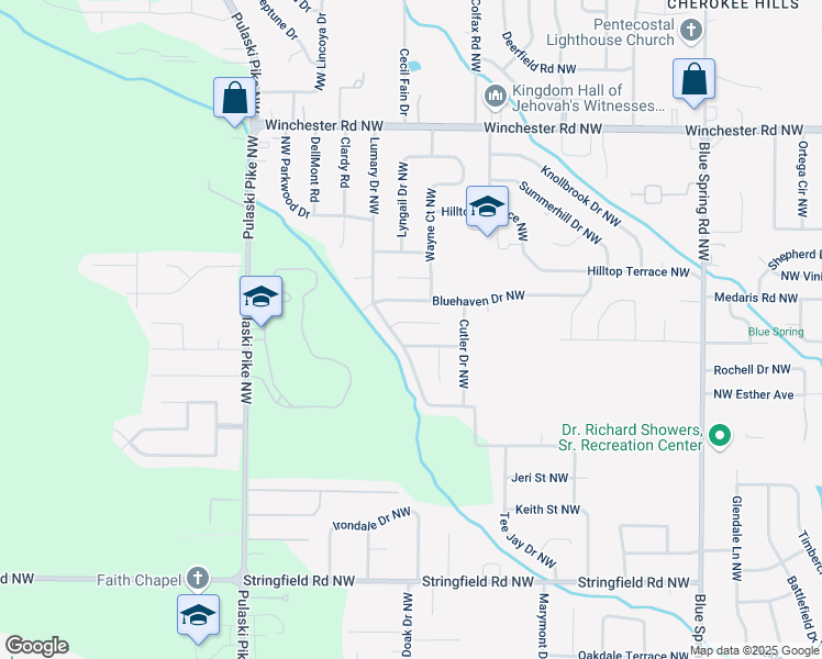 map of restaurants, bars, coffee shops, grocery stores, and more near 4811 Aubrey Circle Northwest in Huntsville