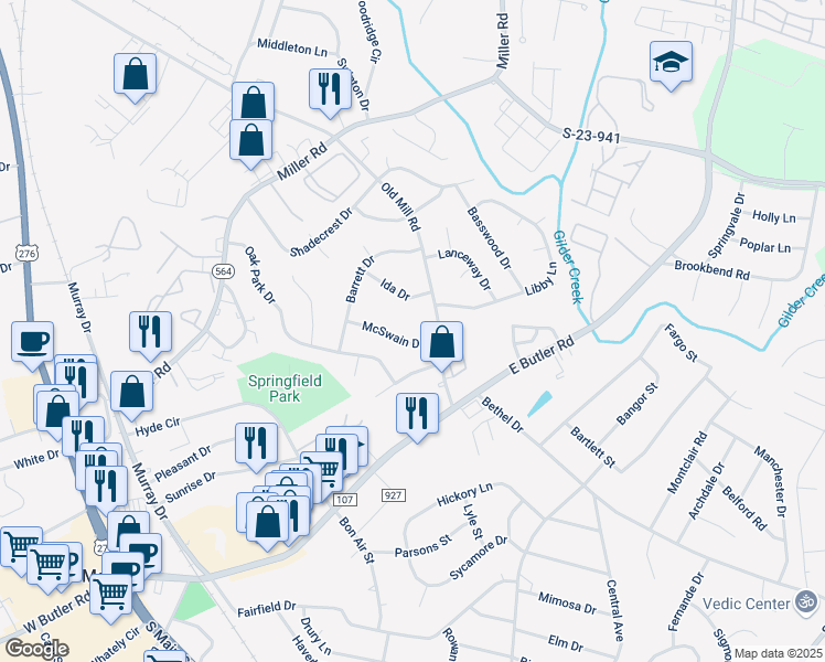 map of restaurants, bars, coffee shops, grocery stores, and more near 106 McSwain Drive in Mauldin