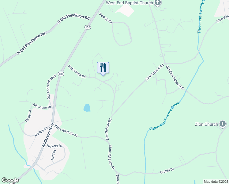 map of restaurants, bars, coffee shops, grocery stores, and more near 206 Sunshadow Drive in Easley