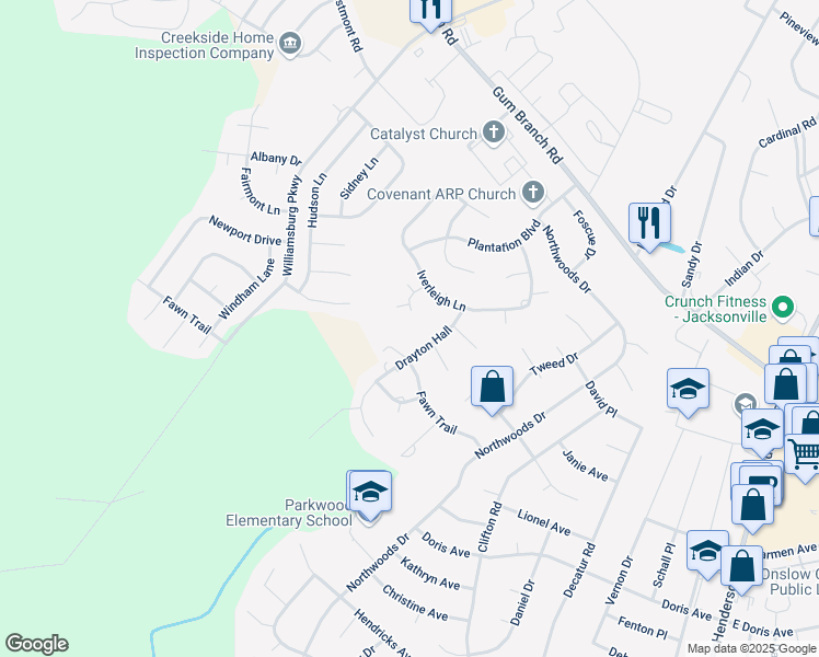 map of restaurants, bars, coffee shops, grocery stores, and more near 109 Bellechasse Way in Jacksonville