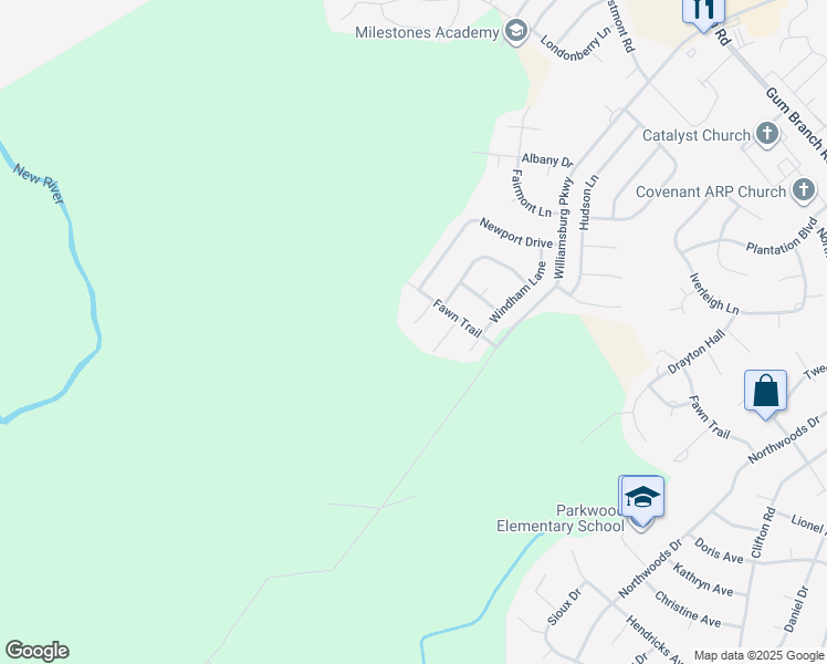 map of restaurants, bars, coffee shops, grocery stores, and more near 109 Huntington Court in Jacksonville